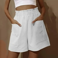 Фрешски панталони за жени мода жени ежедневни свободни шорти ластик летни джобове твърди бельо панталони ежедневни панталони за жени бели