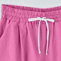Панталони за жени модерни жени лято солидни пет точки с голям размер памучни панталони ежедневни панталони горещо розово xxxxl c13608