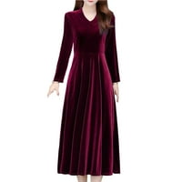 Рокля жени облича солиден цвят меки дълги ръкави кръгла шия голям хем топла дължина в средата на Калф плюс размер дама абитуриентски рокля женска дреха