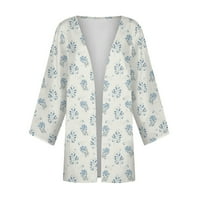 Mlqidk kimonos за жени плюс размер женски отворен преден лек жилетка с половин ръкав ретро флорален печат разхлабено изстрелване синьо s
