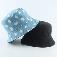 Cocopeaunts дънкови кофа шапка за жени син памук опаковъчен риболов шапка лято обратима двойно облекло на външна басейна шапка