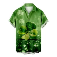 Daqian мъжки тениски Clearance Мъже случайни копчета Свети Патрик Ден на печат с джобни революционни ризи с къс ръкав блуза Мъжки ризи Просвет зелено 12