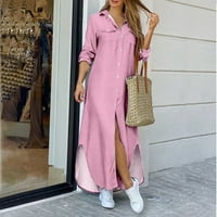 Макси рокля лятна рокля Дамска Мода Ревера бутони цепка риза рокля Дамски рокли розова рокля 5ХЛ
