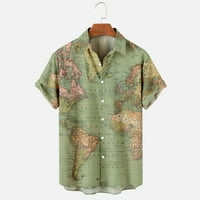 Плажни ризи за мъже ежедневни ризи Бутон надолу Земята глобален печат с къс ръкав хавайска риза летни блузи