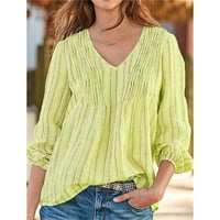 Женска риза ивица плисирана дълъг ръкав v топ блуза ежедневна шия