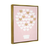 Ступел индустрии Бяло Злато Розово сърце балон горещ въздух металик злато рамка плаващо платно стена изкуство, 16х20
