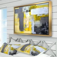 Дизайнарт 'сиво и жълто размазване абстрактно' абстрактно оформено платно Арт Принт