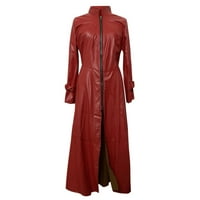 Дамски стилни есенни и зимни кожени палта от естествена кожа имитация на кожено яке червено л Кл3943