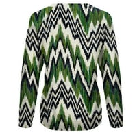 Timegard жени модна етническа отпечатана блуза с дълъг ръкав кръгла шия ежедневни пуловери пуловери, зелени, s