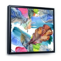 Дизайнарт 'птиче перо в розово и синьо' традиционна рамка платно за стена арт принт