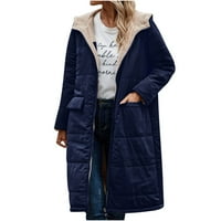 Qinhving жени модна обратима ватирана палто с качулка с дълъг срок с дълъг ръкав подплатено палто зимно топло връхни дрехи