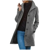 Нов продукт Зимни палта за жени Женски якета Разчистване Продажба Женски твърд цвят джобно вълнено палто отдих за отдих с дълъг ръкав