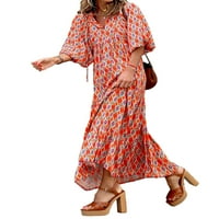 Жени бохемска дълга рокля v Врат свободни флорални рокли люлка слънчев разрез