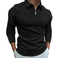 haxmnou мъже ежедневни солцип Zipper top риза отхвърлете яката блуза с дълъг ръкав горна риза мода ежедневна риза черна xl