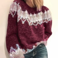 Zedker зимни пуловери за жени, пуловери за жени пуловери за мода за дълги ръкави с дълъг ръкав leoaprd щампа пачуърк плетка плетен топъл пуловер