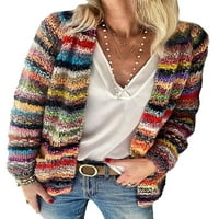 Женски райе отворен фронт плетен пуловер с дълъг ръкав