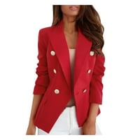 Symoid Womens Coats- плюс копринено сатенено яке официални жилетка джобове работен офис костюм палто червено l