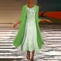 Женска рокля Небрежно моден печат o Врат средна дълга дължина Две комплект рокля, зелена, XXL