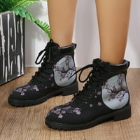 Дамски ботуши дамски кожени флорални печат дантела нагоре петата къси ботуши модни обувки