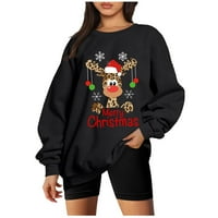 Дамски огромни суичъри Коледни леопардови лосове печат Весели коледни ризи пуловер модни върхове с дълъг ръкав