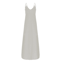 Жени без ръкави A-Line Дължина на глезена Модна кръгло деколте солидна лятна рокля сиво 4xl