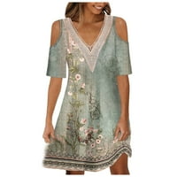 Fnochy Women's Summer Dress Plus Size Fashion Lastual V-Neck Printing Froughts Frough Loweve рокля с къс ръкав