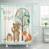 За бебе сладък горски горски сова Мечка Мечка Здравей дърво за душ завеса