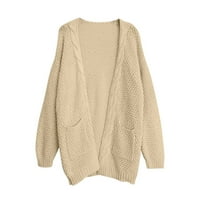Аайомет пуловери за жени Модерен ръкав плета кабел Жилетки пуловер с джобове