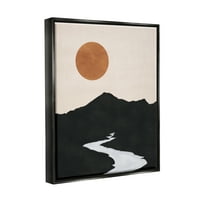 Ступел индустрии отдръпване поток в далечна планина охра слънце графично изкуство струя черно плаваща рамка платно печат стена изкуство, дизайн от Джей Джей дизайн Хаус ООД