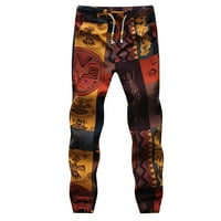 Дълги панталони за мъже флорални памучни ленени гамаши дантела гамаши мъжки ежедневни панталони червени XL, AC1876