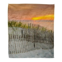 Фланел хвърлят одеяло портокал Плаж дюна при залез сини Дюни ограда Атлантик Мека за легло диван и диван