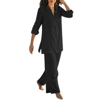 Женски твърд цвят винтидж панталони костюм памук ежедневни дълги ръкави свободни памучни костюми бански костюми бикини