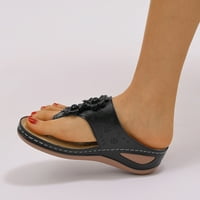 Miayilima Black Sandals Жените джапанки сандали за жени с арка поддръжка за удобна разходка Летен клин Сандален масаж Функция Обувки Обувки