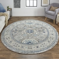 Белини Реколта Бохемски килим, делфиниум Синьо сиво, 7 фута-10 инча 7 фута-10 инча кръг
