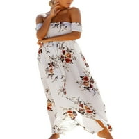 Noilla жени дълга рокля с къс ръкав Макси се облича от рамото слънчев разрез дами хавайски цепка бяло L