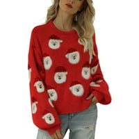 Miayilima жени пуловери пуловер небрежни върхове пуловери за жени за жени зима есен дълъг ръкав коледно кръгло деколте плетен пуловер червен xl