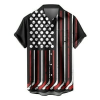Мъжки ежедневни ризи с бутон надолу, американски флаг отпечатани Вечерен яка риза Ден на независимостта празнични ежедневни блузи леки дишащи жилетки върхове с джоб