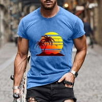 Летни ризи за мъже, монтирани с къс ръкав Crewneck 3d залез палмово дърво Цифрова риза за печат блуза Небрежно на открито ежедневна разходка тей тий син XL