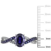 Миабела Дамски 2-Каратов Т. Г. в. овално изрязан син сапфир и Каратов Т. в. диамант 10кт бял златен кросоувър годежен пръстен