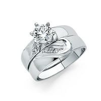Jewels 14K White Gold Cubic Zirconia CZ Heart Дами сватбена лента и годеж Булчински пръстен два комплекта размер 7
