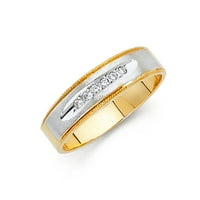 Jewels 14K бял и жълто златен пръстен Дву тонен кръг кубичен циркония CZ мъжки юбилейна сватбена лента Размер 5