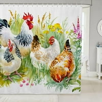 Пилешка завеса за душ за деца момчета момичета, акварел петел завеса за баня 72х72, завеса за баня на животни във ферма, ботанически цветни листа водоустойчива завеса
