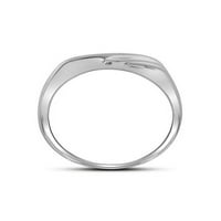 10кт Бяло злато мъжки кръг диамант диагонал един ред венчална халка пръстен