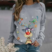 Нанизани Дамски ежедневни Мода Коледа печат дълъг ръкав о-врата пуловер Топ дамски ризи