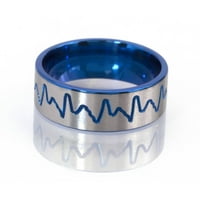 Плосък титанов пръстен с фрезован сърдечен ритъм, анодизиран в синьо