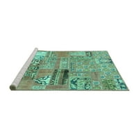Ahgly Company Machine Pashable Indoor Square Packwork Turquoise Blue Transitional Area Rugs, 7 'квадрат