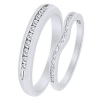Кръгло изрязано бял естествен диамант Неговият и нейният сватбена лента пръстен, комплект в 14K бяло злато