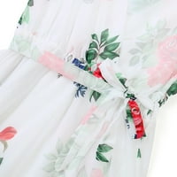 Плюс размер MIDI рокля за жени v шия късо ръкав флорален принт Belted Boho Flowy Swing Небрежна шаферка Sundress