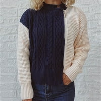 Wiuurtly пуловерни палта за жени дълги шарени есента на жените и зимата кръгла шия цип усуква цвят сплайсинг пуловер пуловер яке