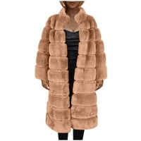 Жилетка за жени дамски модни дамски дами топло яке Fau Furry Coat Winter Solid V-Neck Lukwear